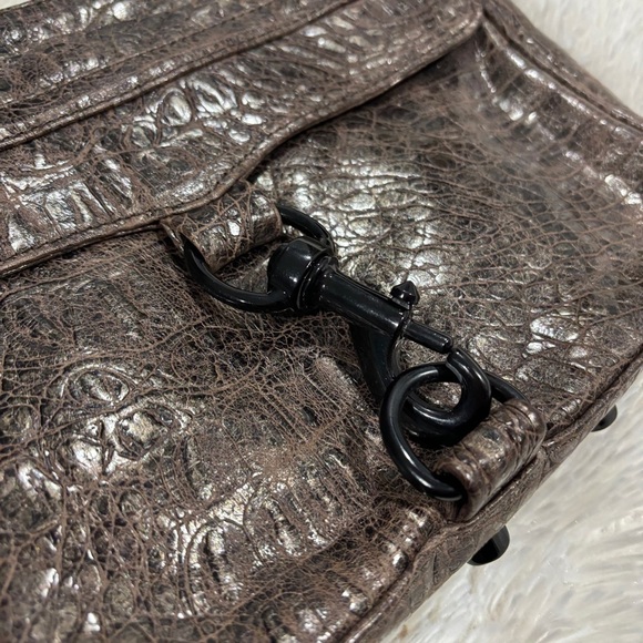 Rebecca Minkoff Mini Mac Croc Green Gold Chain crossbody purse Bag Embossed - Picture 8 of 14